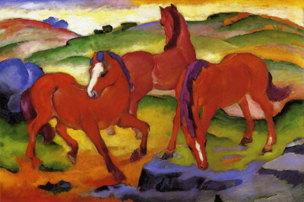 Large Red Horses painting Franz Marc