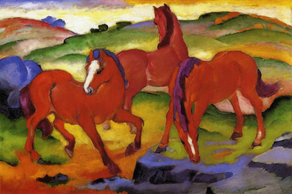 Large Red Horses painting Franz Marc