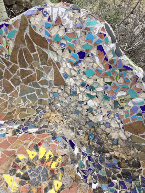 Mosaic Bench Detail showing freeze damage