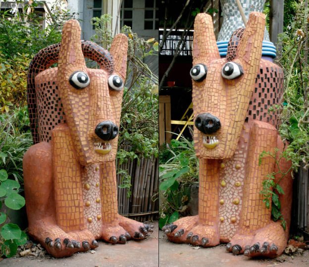Dog Mosaic Lawn Sculpture by artist Marilyn Keating