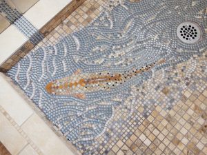 Detail Fish Shower Mosaic by artist Jen Vollmer