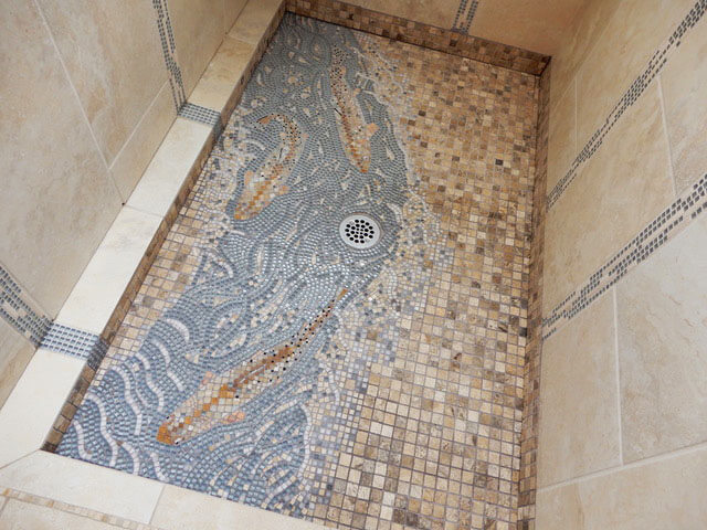 Figurative Mosaic Composition Shower, Mosaic Shower Tile