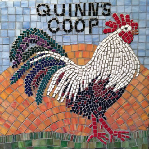 Quinn's Coop Rooster Mosaic by artist Linda Lawton.