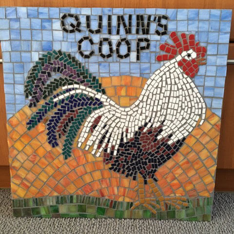 Quinn's Coop Rooster Mosaic, an unsatisfactory finish.