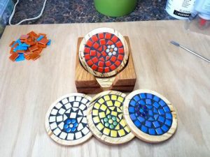 Mosaic Flower Coasters by artist Cindy Christensen