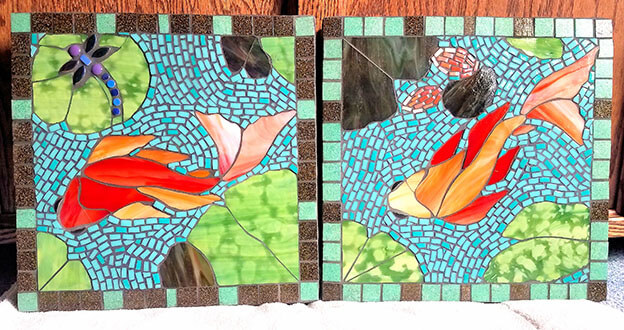 Mosaic Koi Stepping Stones by artist Cindy Christensen