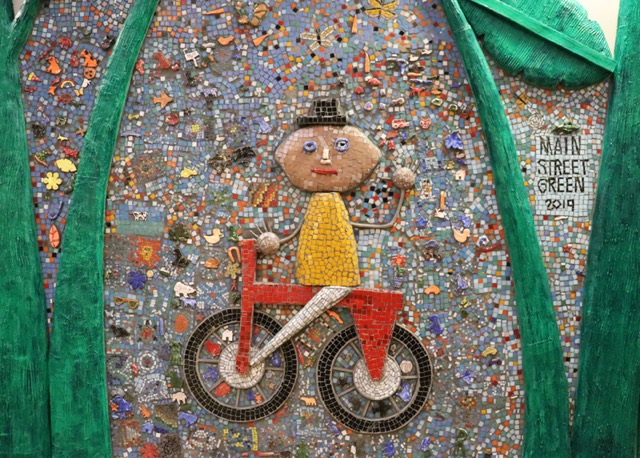 Mosaic Mural Detail Bicycle Kid