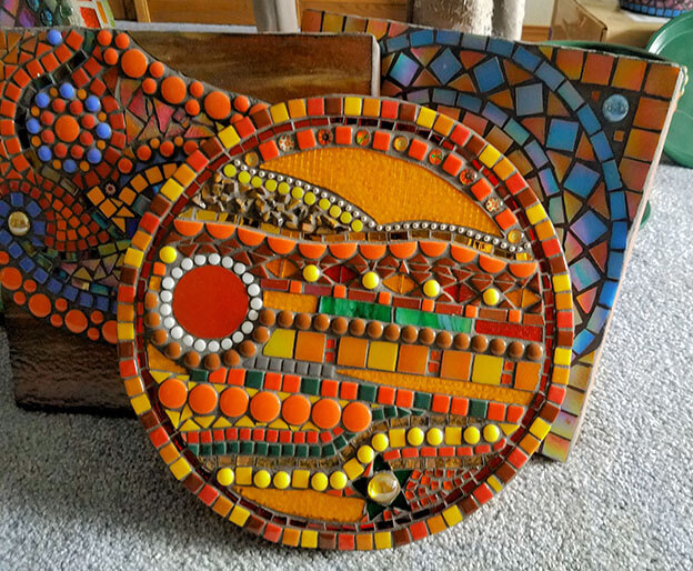 Mosaic Stepping Stones by artist Cindy Christensen