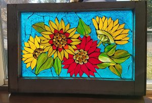 Glass-on-Glass Mosaic Sunflowers by artist Cindy Christensen