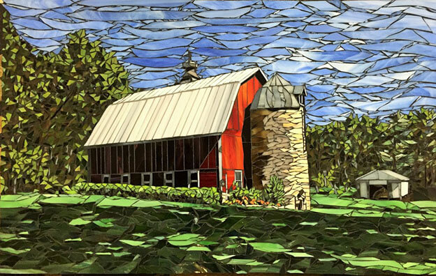 Barn Stained Glass Mosaic Landscape