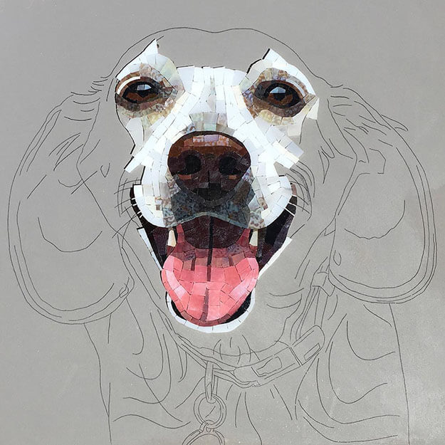 Mosaic Pet Portrait Cali WIP2