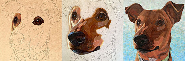 Mosaic Pet Portrait Wasabi progression by artist Donna Van Hooser