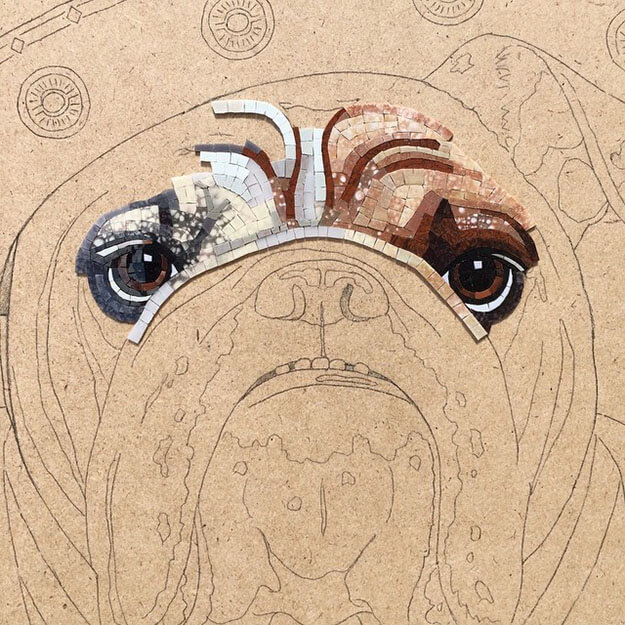 Mosaic Pet Portrait English Bulldog WIP1