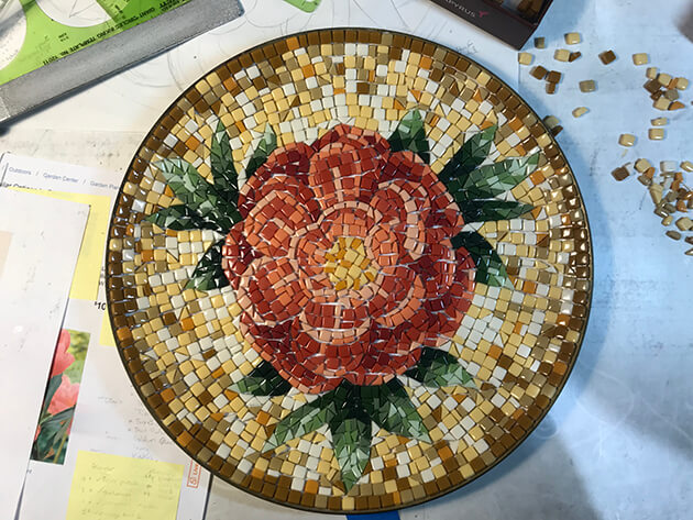 Peony Mosaic Bowl pre-grouting by Susan Klug Kahan