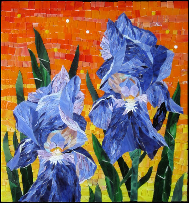 Mosaic Irises Queens of Dawn by artist Yulia Hanansen