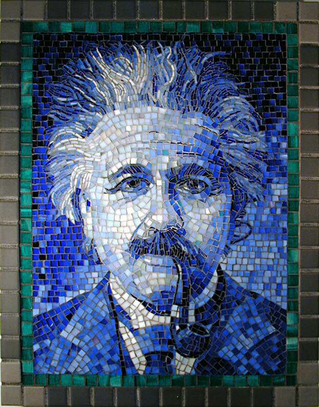 Mosaic Portrait Einstein in Blue by artist Yulia Hanansen