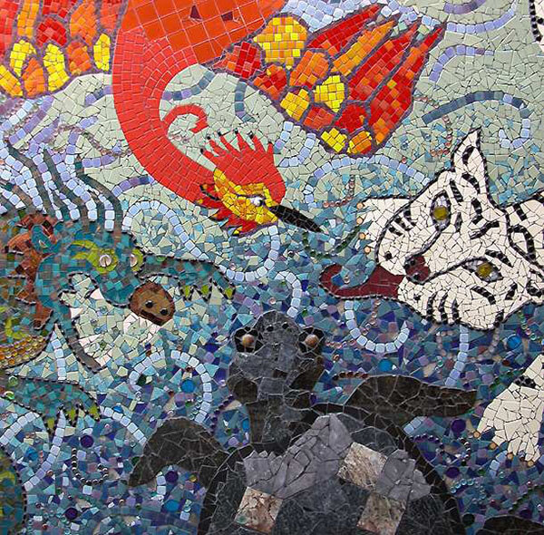 Mosaic Sign Phoenix Dragon Tiger Tortoise