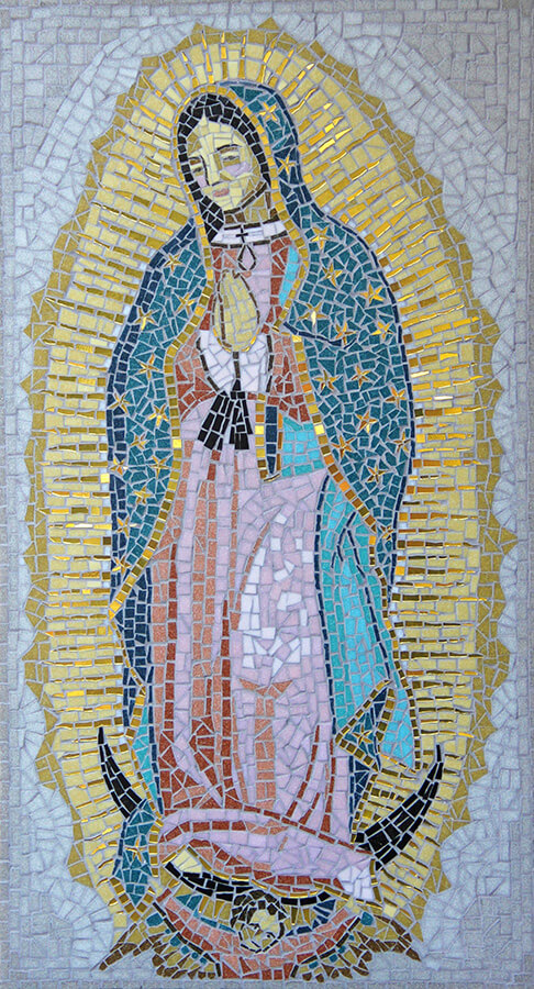 Madre de Guadelupe Mosaic by first-time-mosaicist Irene Clifford daylight photo