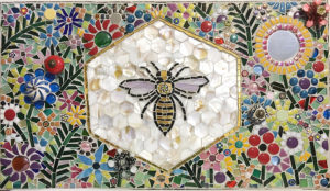 Mixed-Media Mosaic Flower Bee Synergy