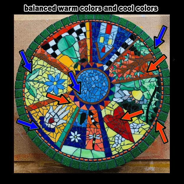 Mosaic Lazy Susan balance of warm colors and cool colors.