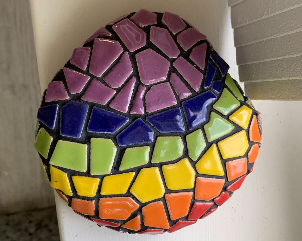 Abstract Mosaic-Covered River Stone a1 by Barbara Stutts