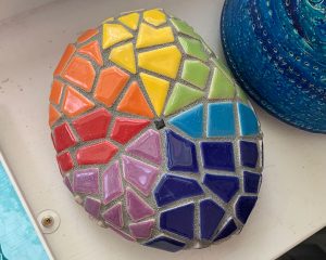 Abstract Mosaic-Covered River Stone c3 by Barbara Stutts