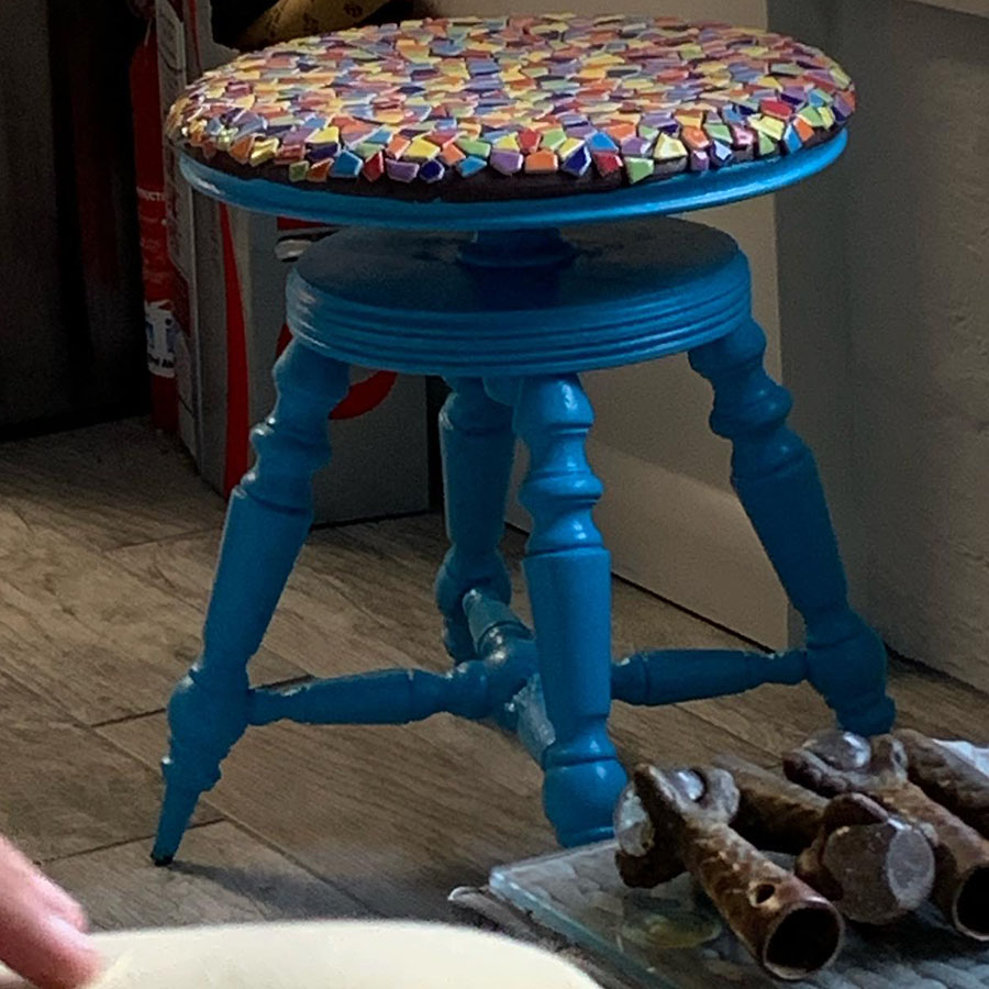 Piano Stool Seat by Barbara Stutts, before  grouting