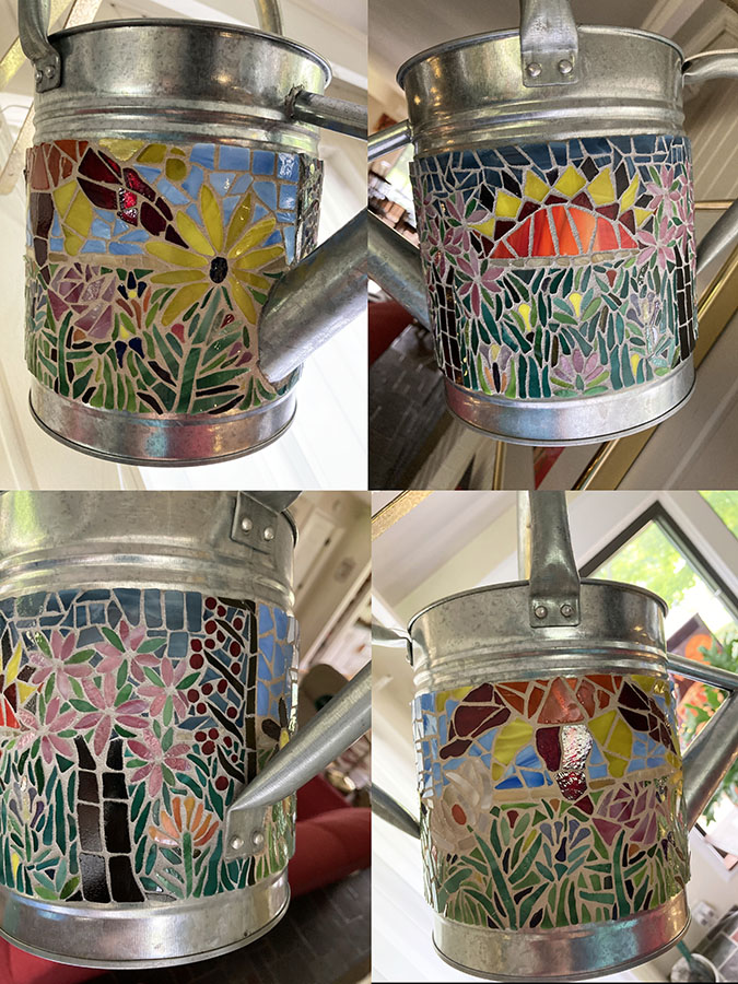Mosaic Watering Can, grouted, composite view