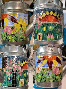 Mosaic Watering Can, ungrouted, composite view