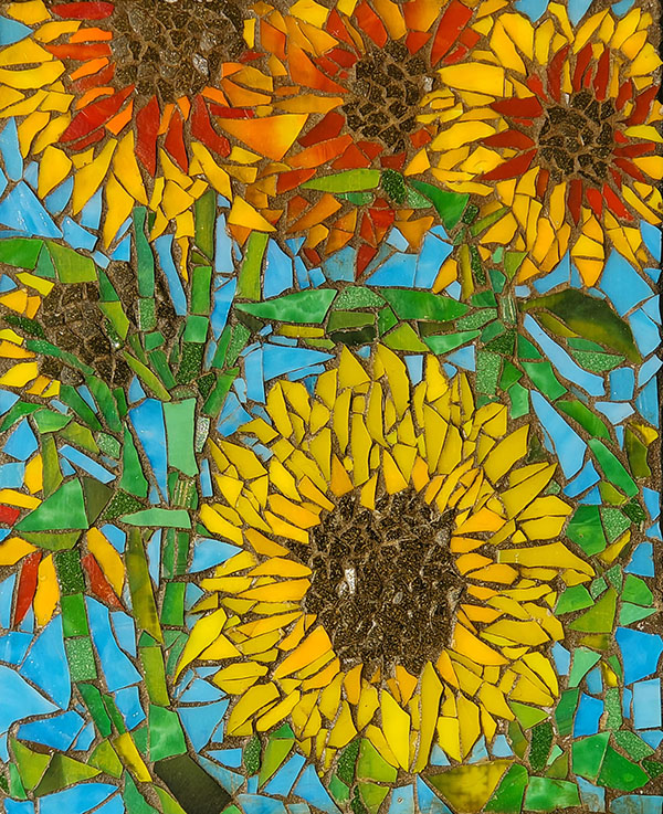 Kat Hammer Mosaic Sunflowers dark grout