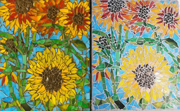 Kat Hammer Mosaic Sunflowers light vs dark grout