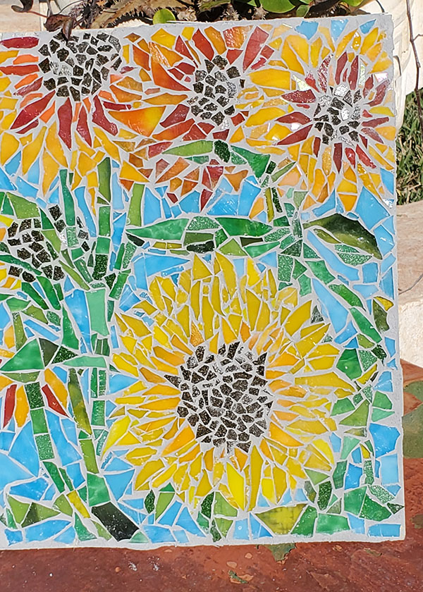 Kat Hammer Mosaic Sunflowers light grout