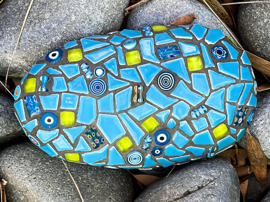 Cyan Mosaic Encrusted River Stone