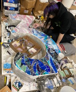 Artist Natalija Moss with Mosaic in Progress