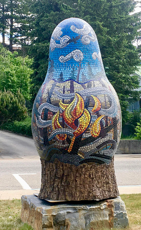 rear detail, Rebirth matryoshka mosaic sculpture by artist Peter Vogelaar