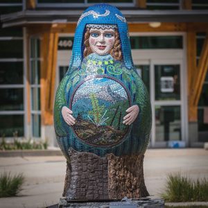 Rebirth matryoshka mosaic sculpture by artist Peter Vogelaar