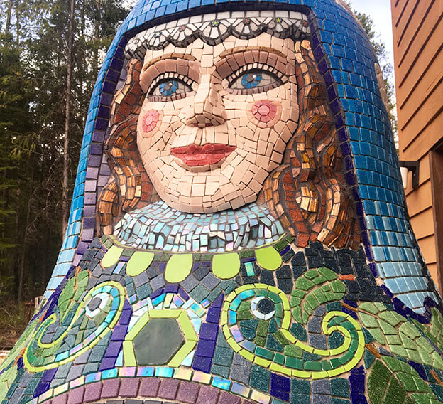 face detail, Rebirth matryoshka mosaic sculpture by artist Peter Vogelaar