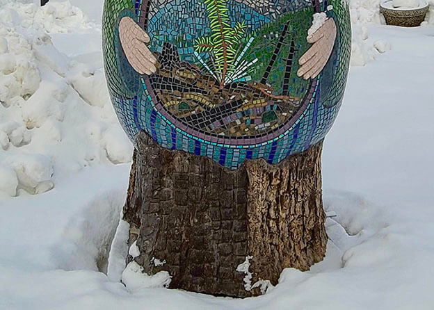 base detail, Rebirth matryoshka mosaic sculpture by artist Peter Vogelaar