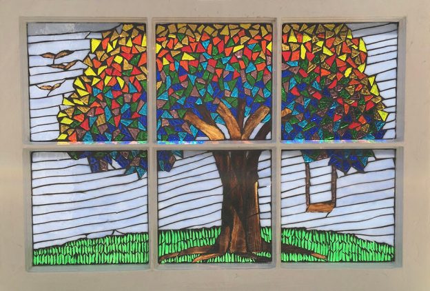 Glass-on-Glass Tree Mosaic finished with grout.