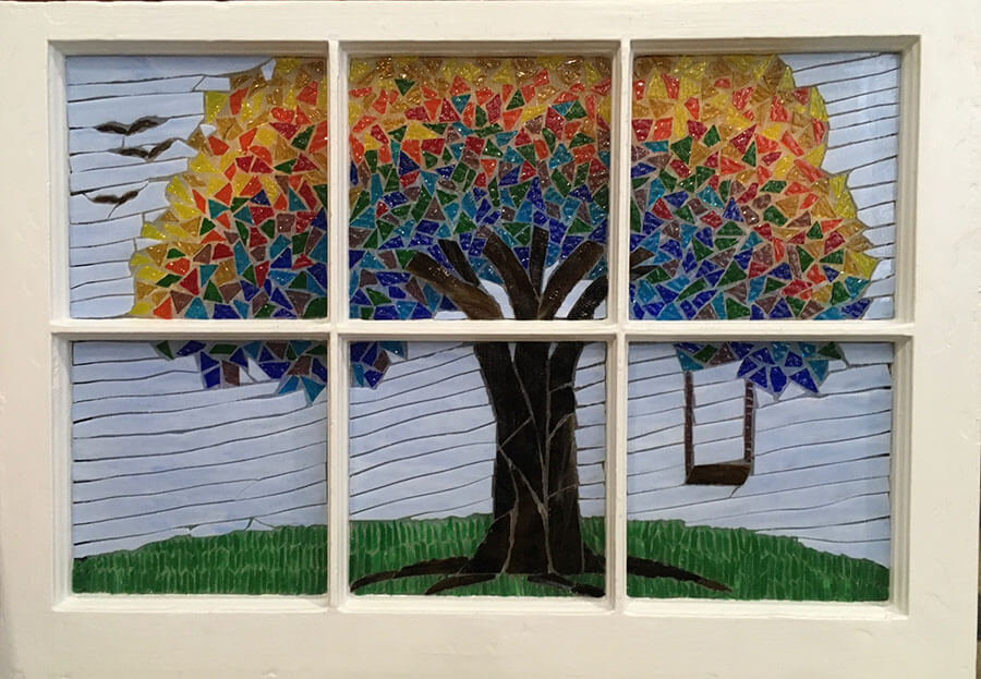 Glass-on-Glass Tree Mosaic, Ungrouted