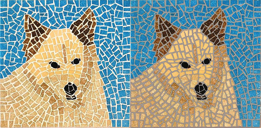 Mosaic Dog grout color comparison