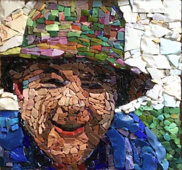 Fishing Hat mosaic by Yolanda Bergman