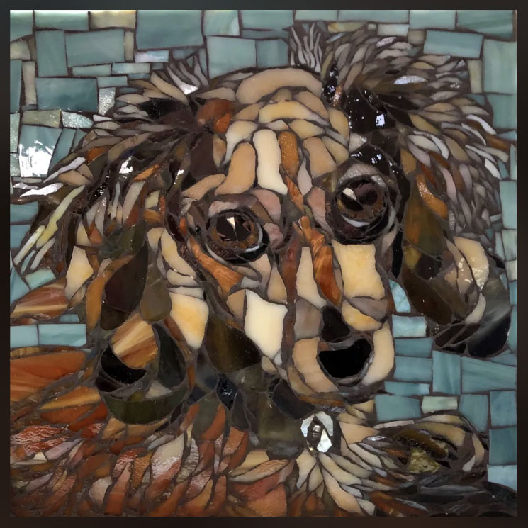Maizie Belle dog mosaic by Yolanda Bergman