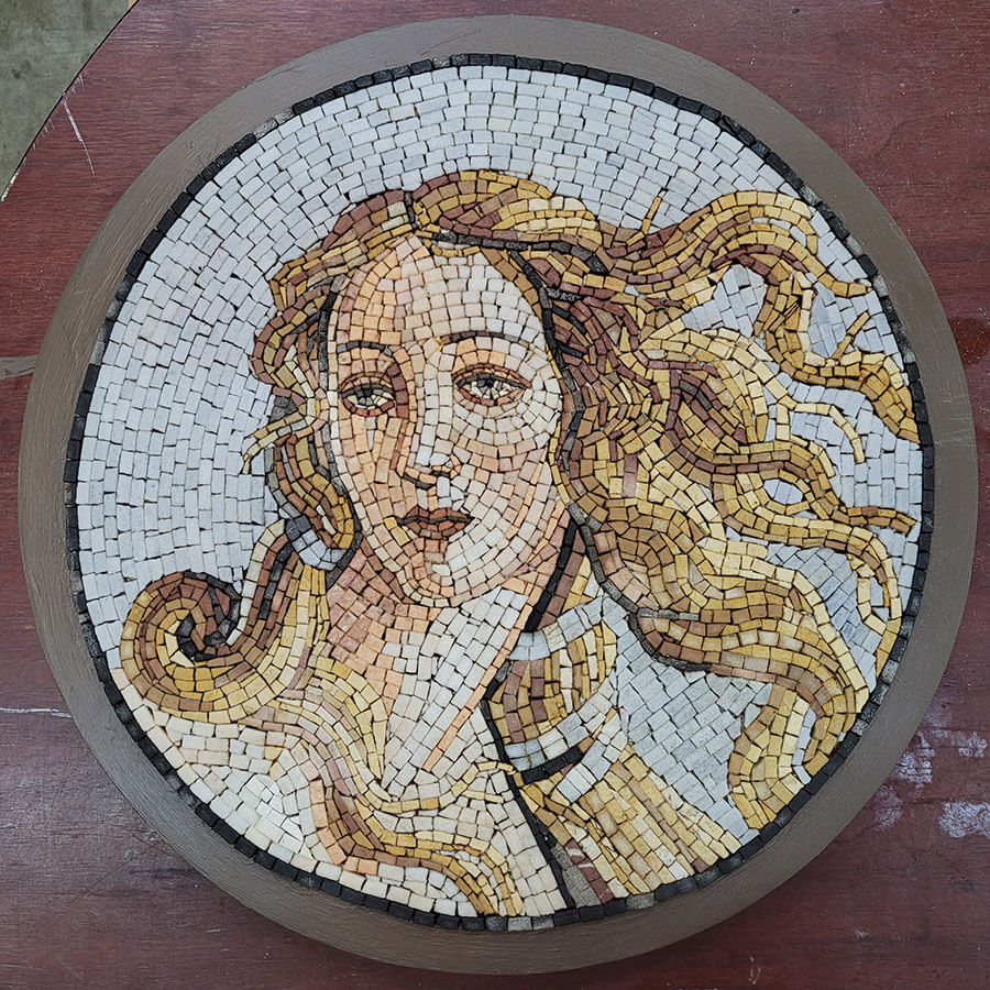 Mosaic interpretation of a detail from Botticelli's Venus restored