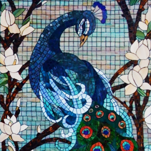 Mosaic Peacock by artist Lonnie Parsons, detail