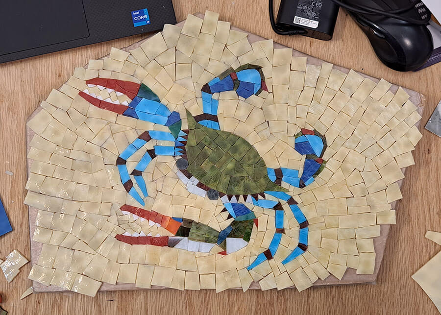 blue-crab-mosaic-first-draft