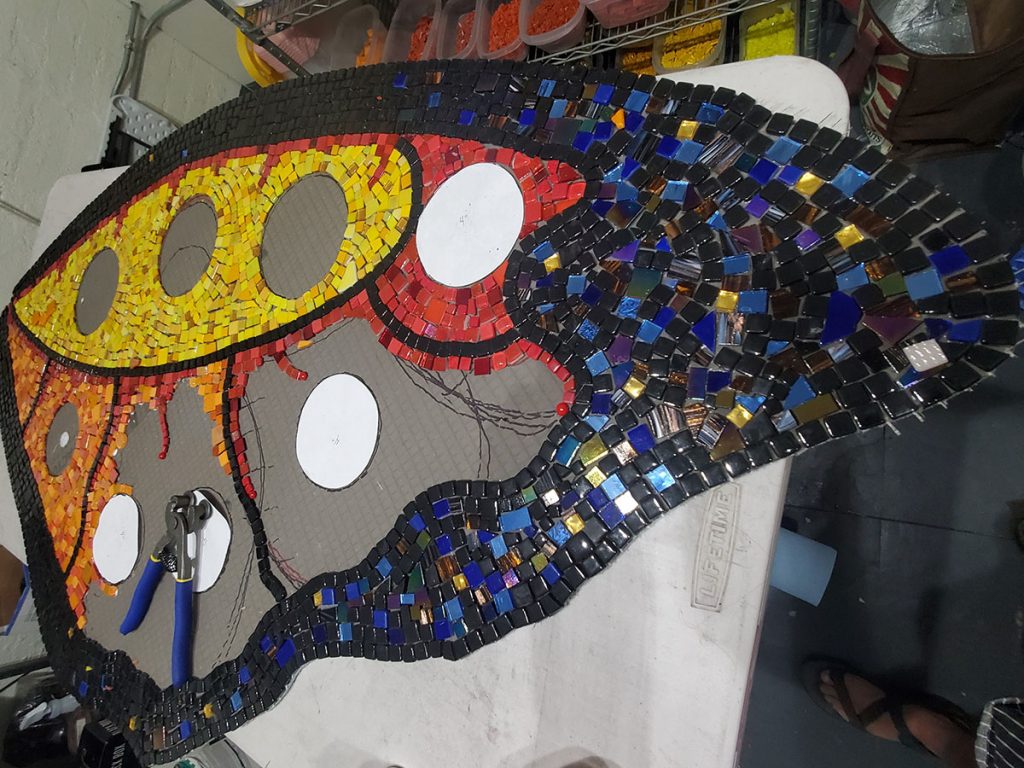 Butterfly Mosaic Sculpture by Jill Gatwood, work in progress detail #4
