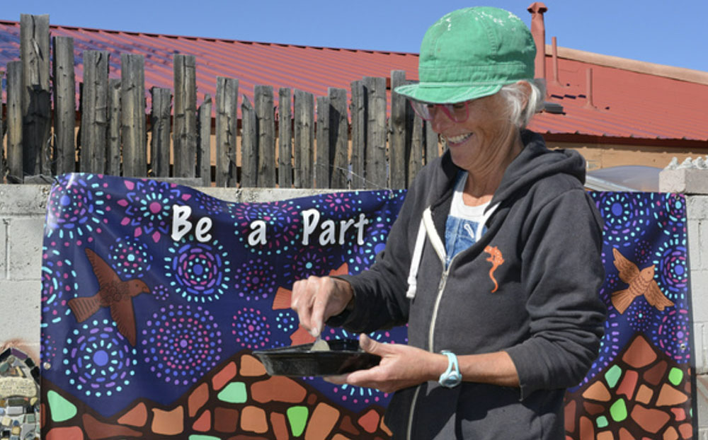 Artist Julie Deery at the Santa Fe Rail Trail Mosaic