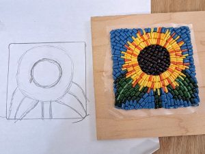 Mosaic Sunflower Inverted on Mounting Tape with Pattern