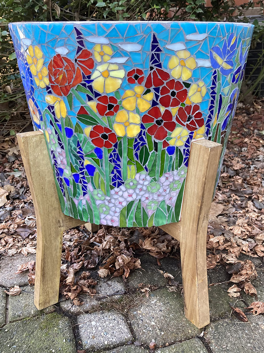 Mosaic Planter Grouted in Sections